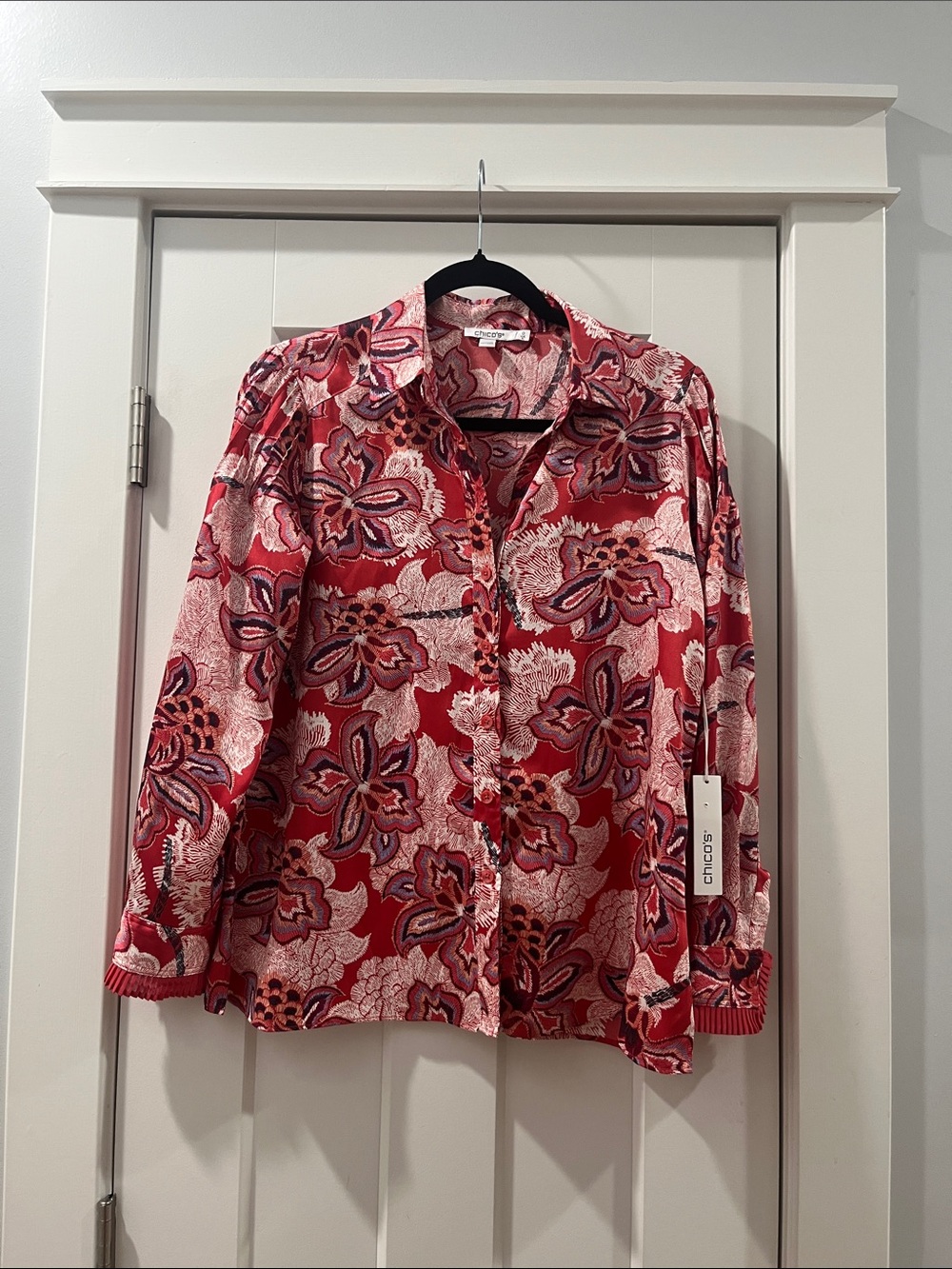 CHICO’S Modern Dash Floral Ginger Rose Pleated Pintuck Blouse Chicos Sz 0 4 NWT